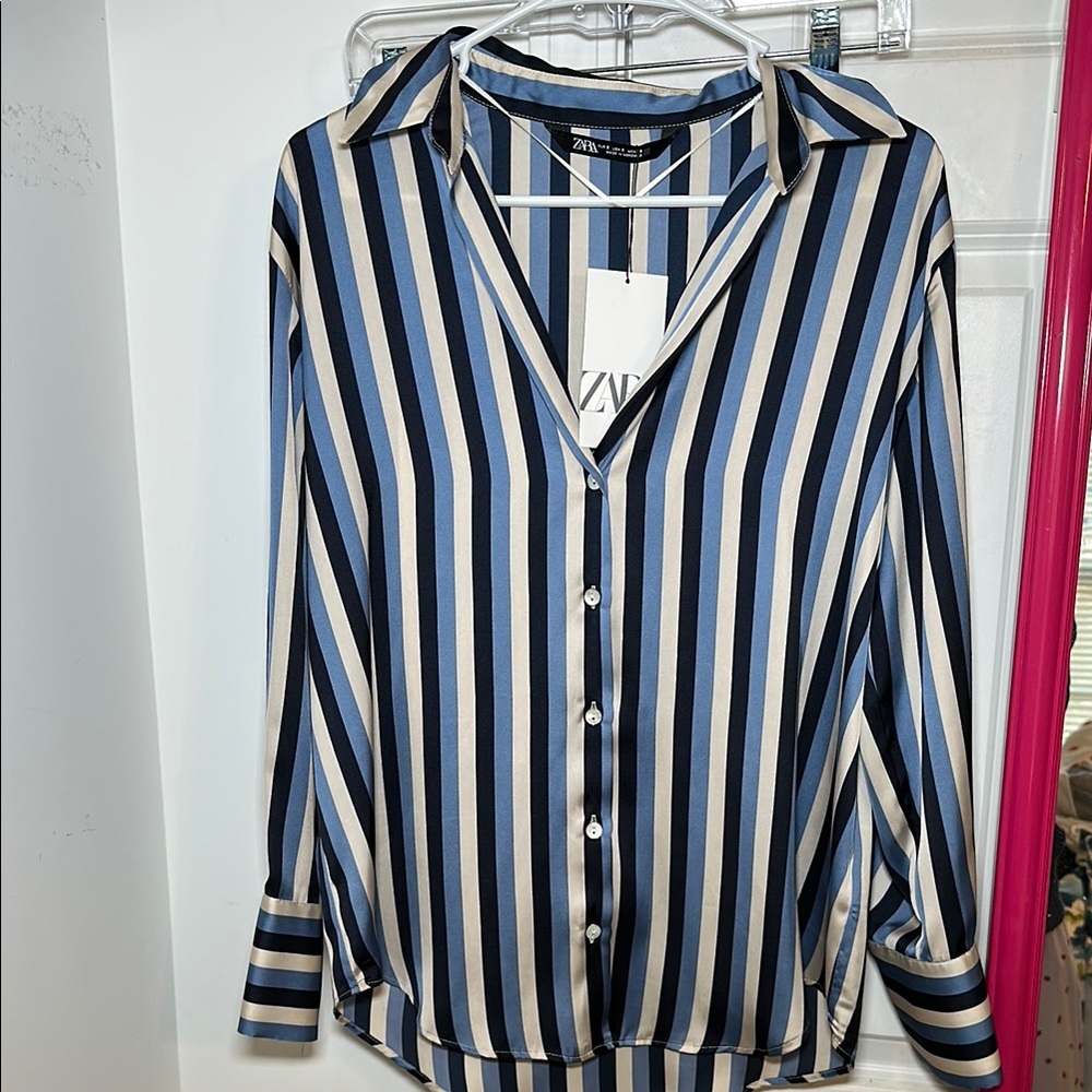 Zara Striped Button-Up Blouse